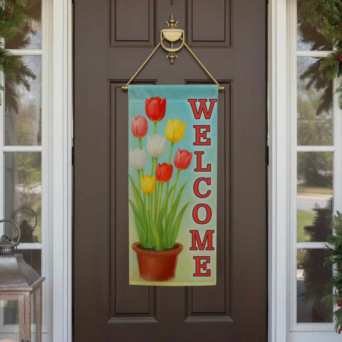 Welcome Spring Tulips Double Sided Garden Banner Flag 12.5 x 28 inch