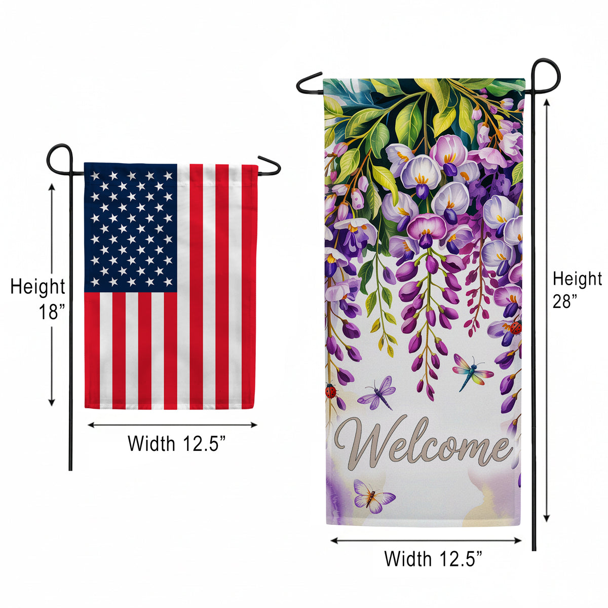 Welcome Wisteria Dragonfly Double Sided Garden Banner Flag 12.5 x 28 inch