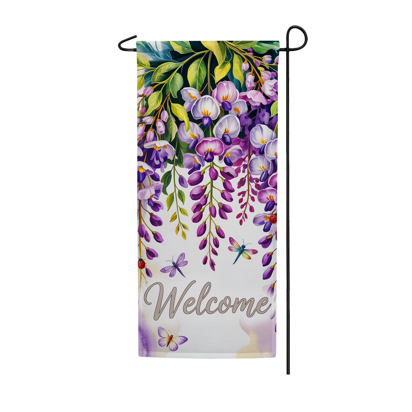 Welcome Wisteria Dragonfly Double Sided Garden Banner Flag 12.5 x 28 inch