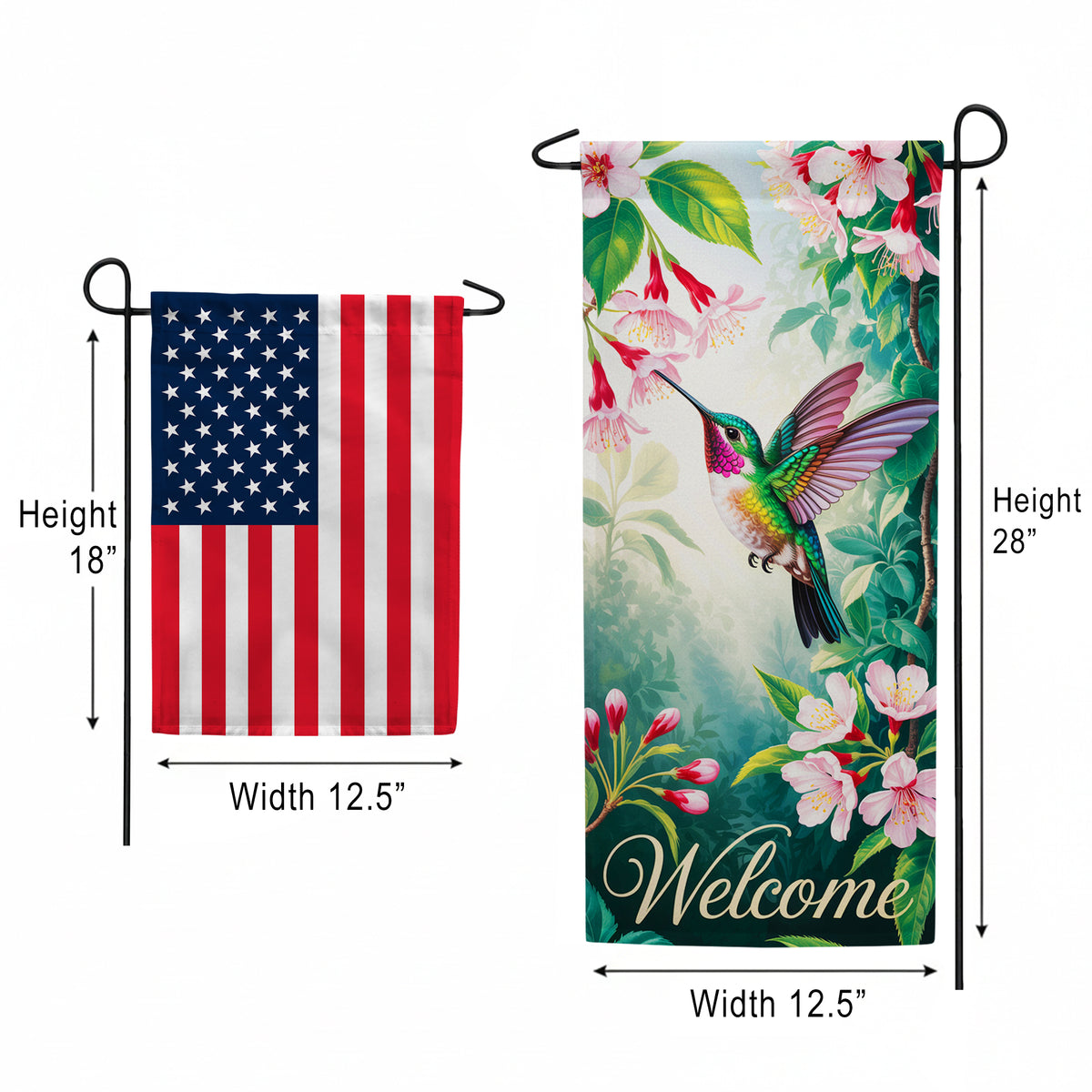 Welcome Hummingbird Fuchsia Double Sided Garden Banner Flag 12.5 x 28 inch