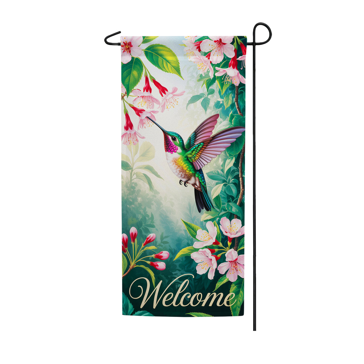 Welcome Hummingbird Fuchsia Double Sided Garden Banner Flag 12.5 x 28 inch