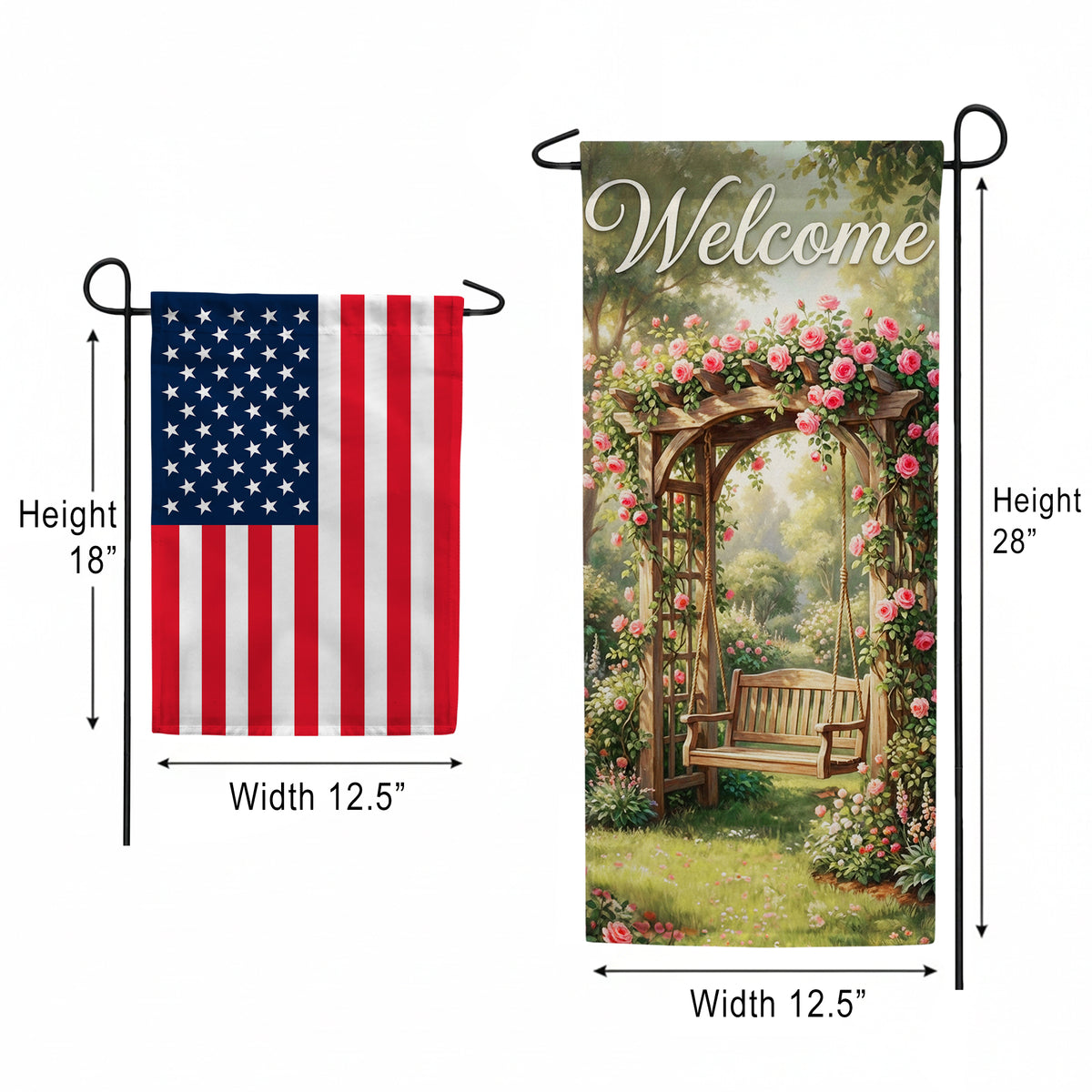 Welcome Rose Garden Arbor Double Sided Garden Banner Flag 12.5 x 28 inch