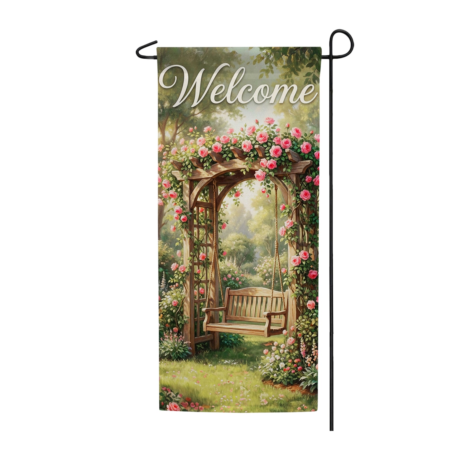 Welcome Rose Garden Arbor Double Sided Garden Banner Flag 12.5 x 28 inch
