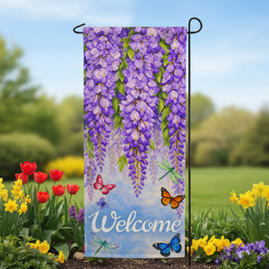 Wisteria Welcome Butterflies Garden Banner