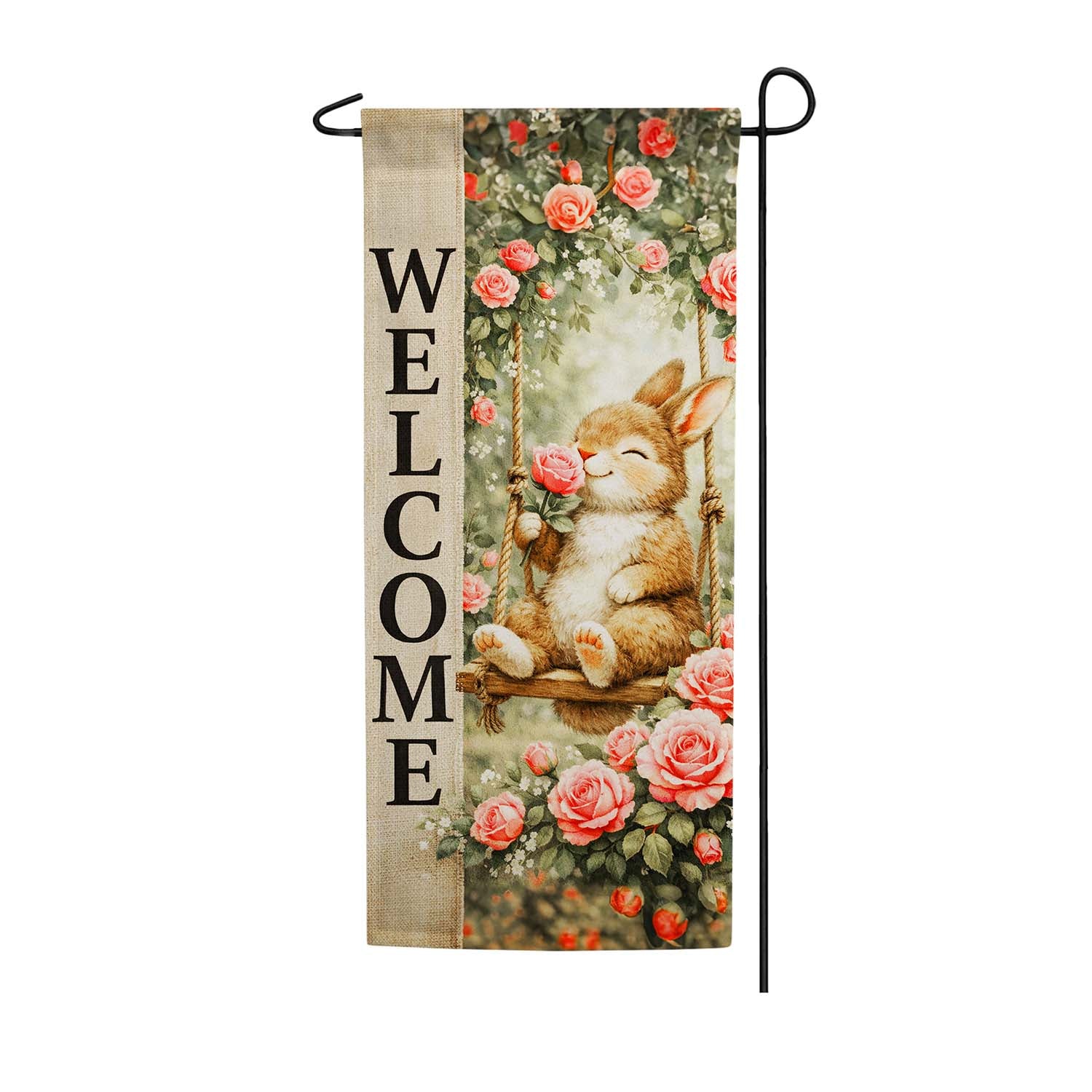 Welcome Bunny on Swing Garden Banner
