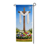Easter Cross with Spring Flowers Garden Banner