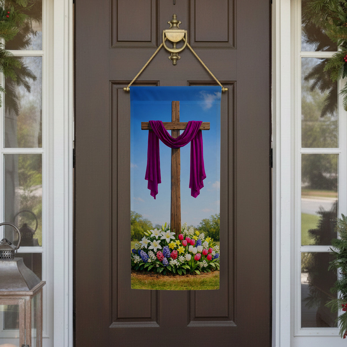 Easter Cross with Purple Sash Garden Banner
