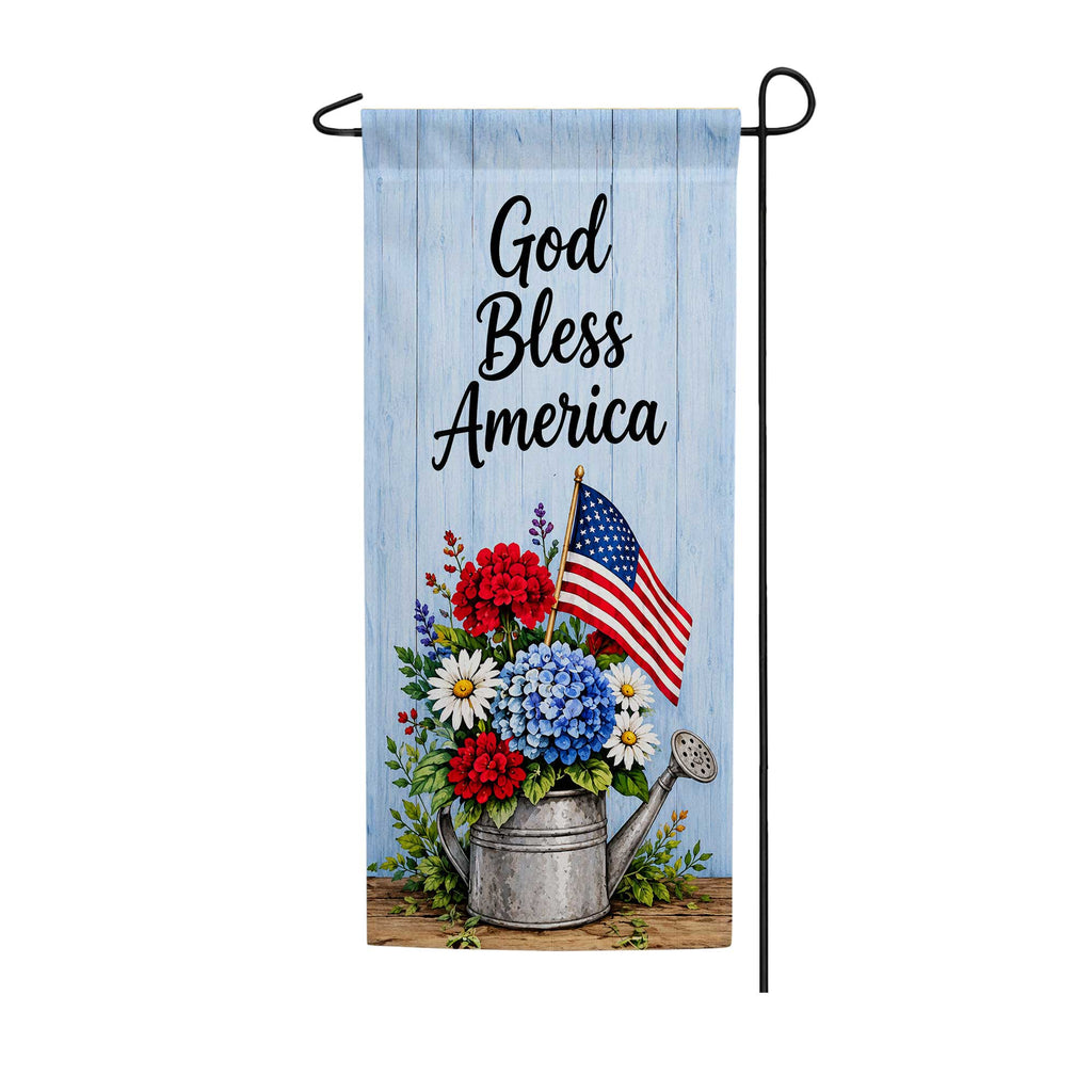 God Bless America Floral Watering Can Garden Banner Flag