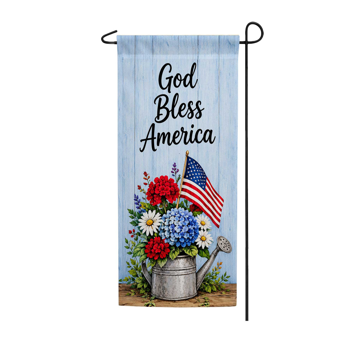 God Bless America Floral Watering Can Garden Banner Flag