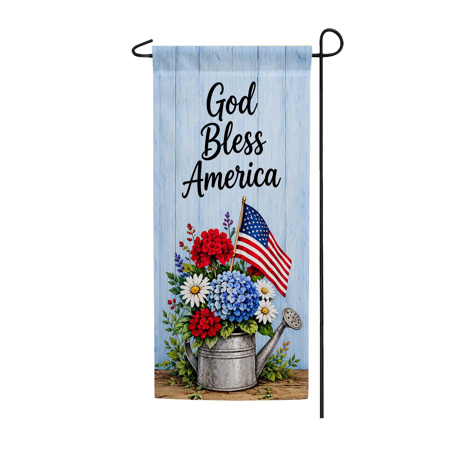 God Bless America Floral Watering Can Garden Banner Flag