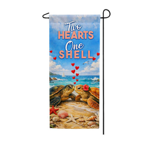 Two Hearts One Shell Sea Turtles Double Sided Garden Banner Flag 12.5 x 28 inch
