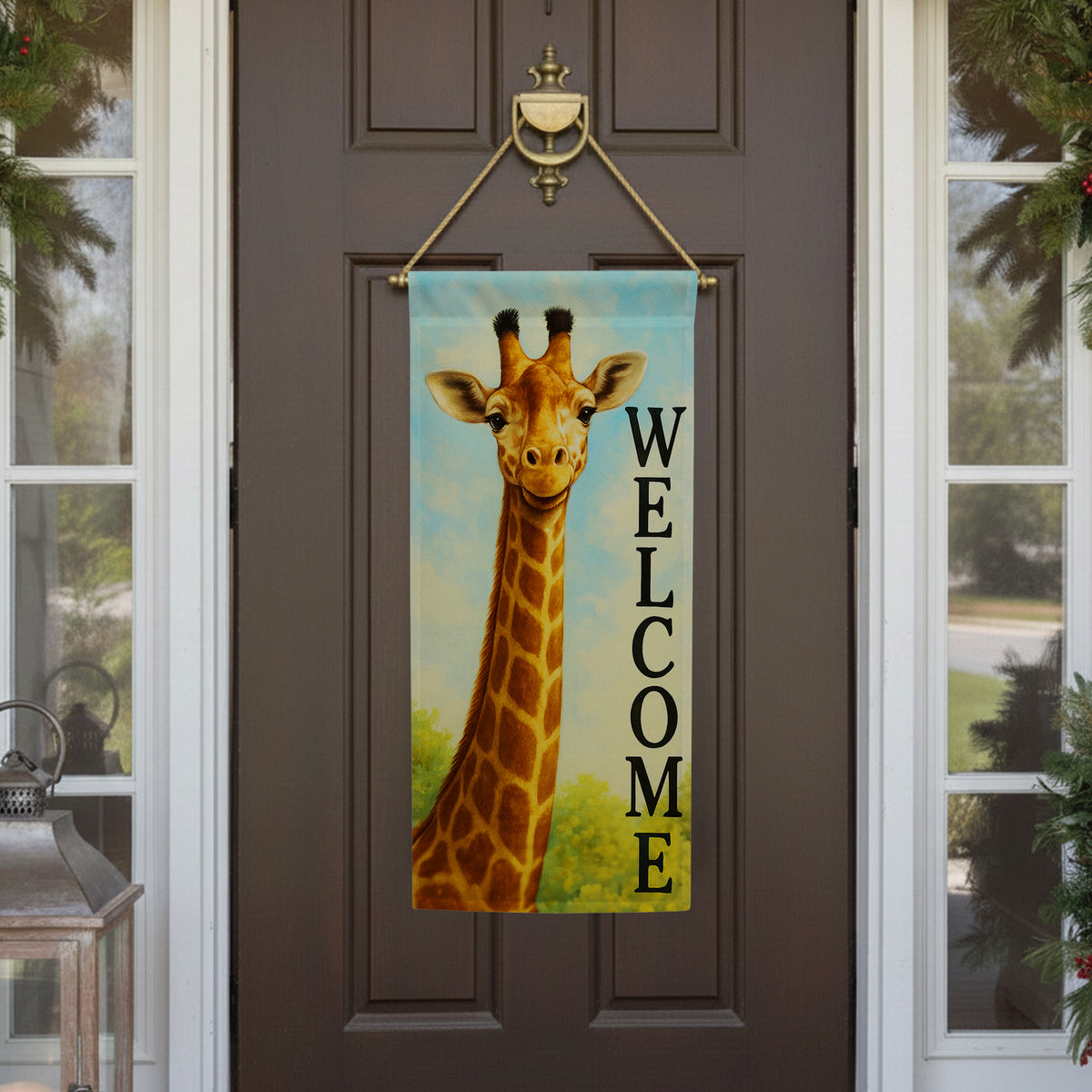 Welcome Giraffe Portrait Double Sided Garden Banner Flag 12.5 x 28 inch