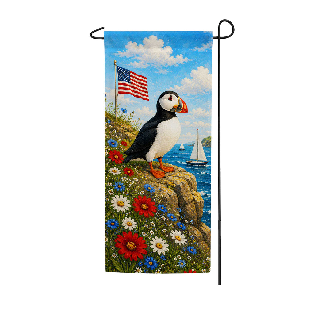 Patriotic Puffin Coastal Garden Banner Flag