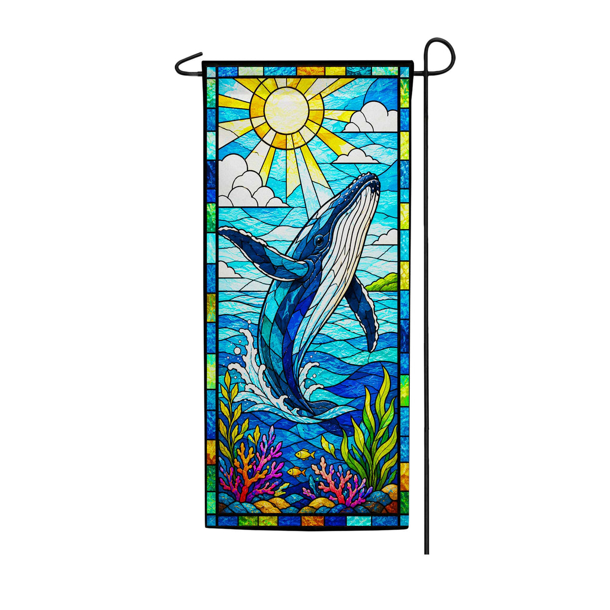 Stained Glass Humpback Whale Garden Banner Flag
