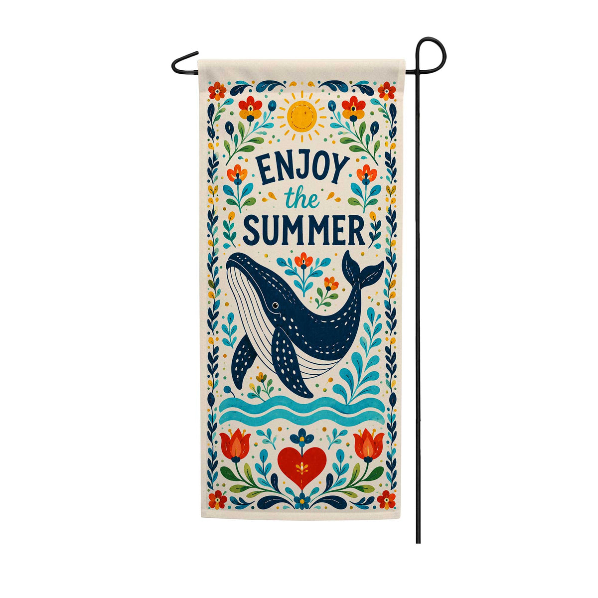 Summer Whale Folk Art Garden Banner Flag