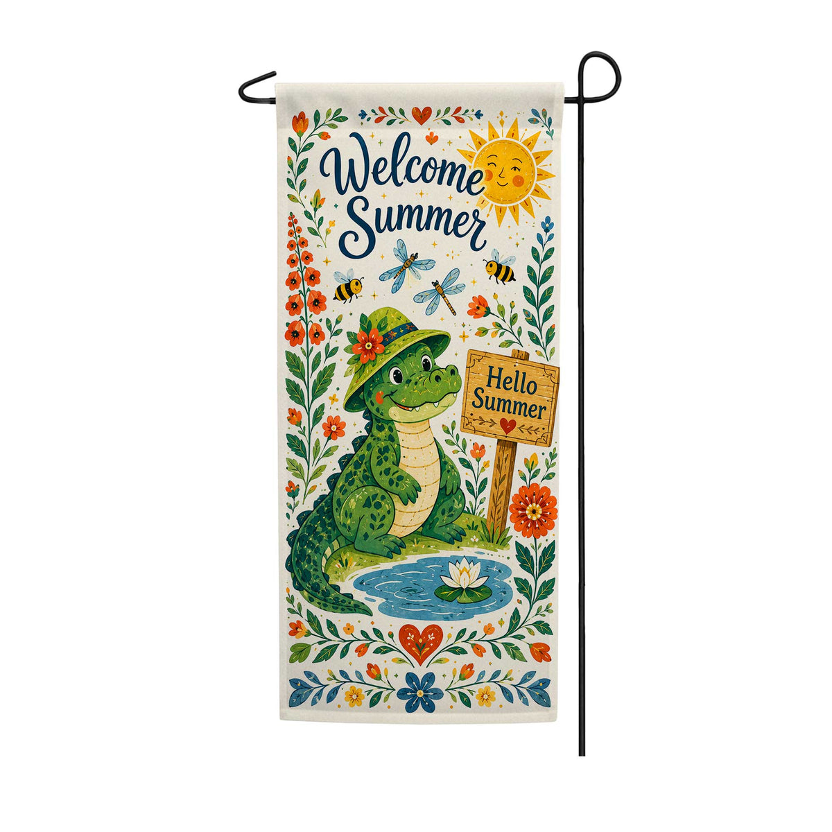 Welcome Summer Alligator Garden Banner Flag