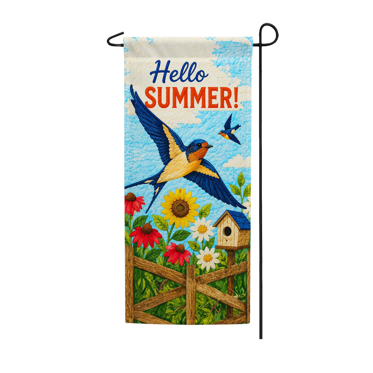 Hello Summer Swallows and Sunflowers Garden Banner Flag