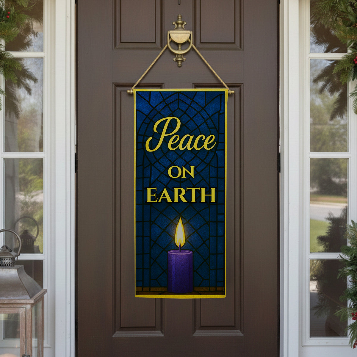 Peace on Earth Stained Glass Double Sided Garden Banner Flag 12.5 x 28 inch