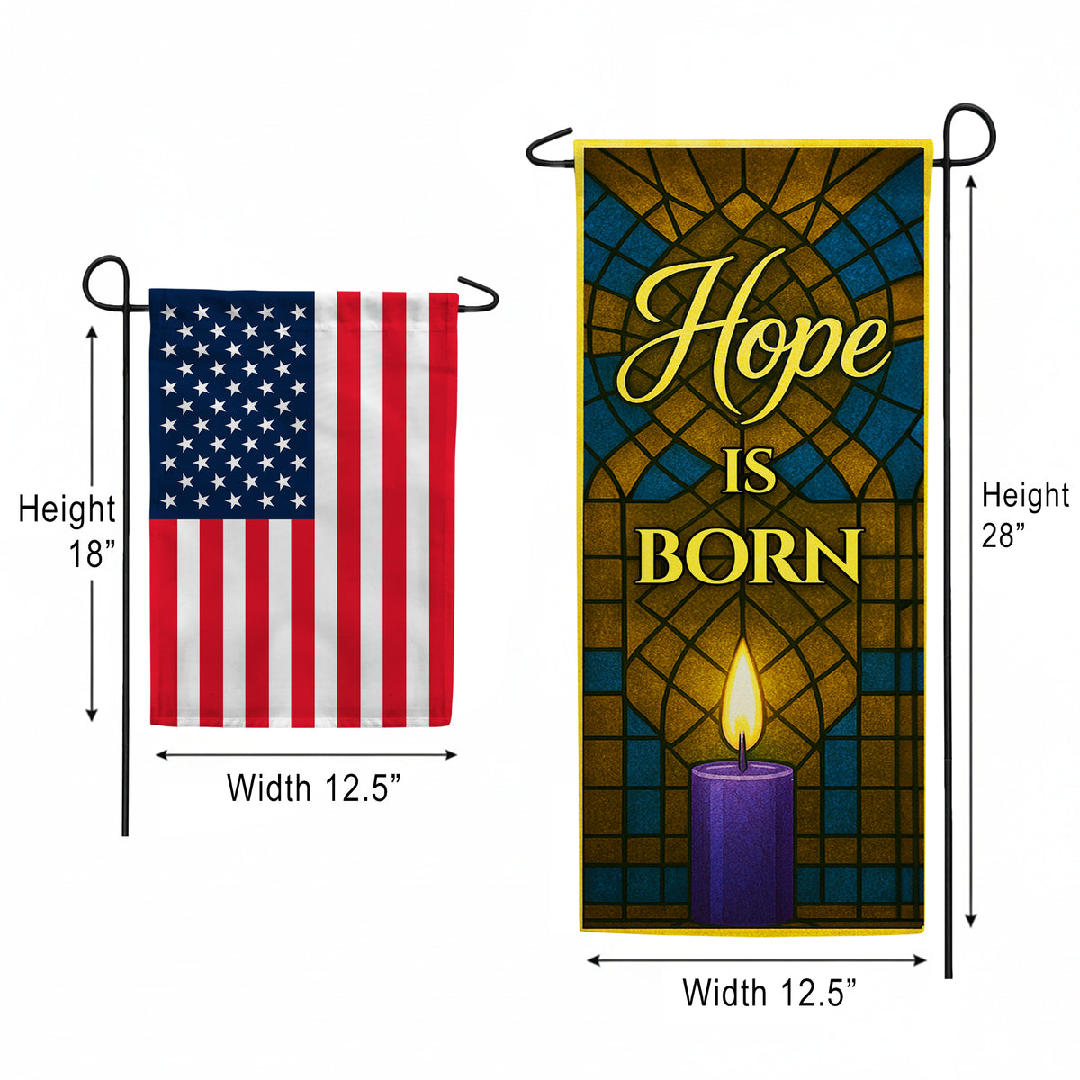 Hope is Born Stained Glass Double Sided Garden Banner Flag 12.5 x 28 inch