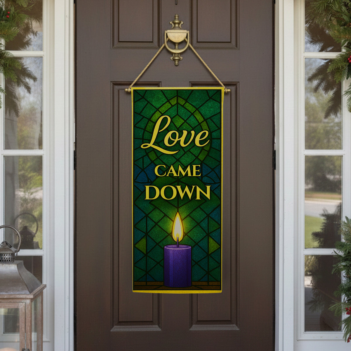 Love Came Down Stained Glass Double Sided Garden Banner Flag 12.5 x 28 inch