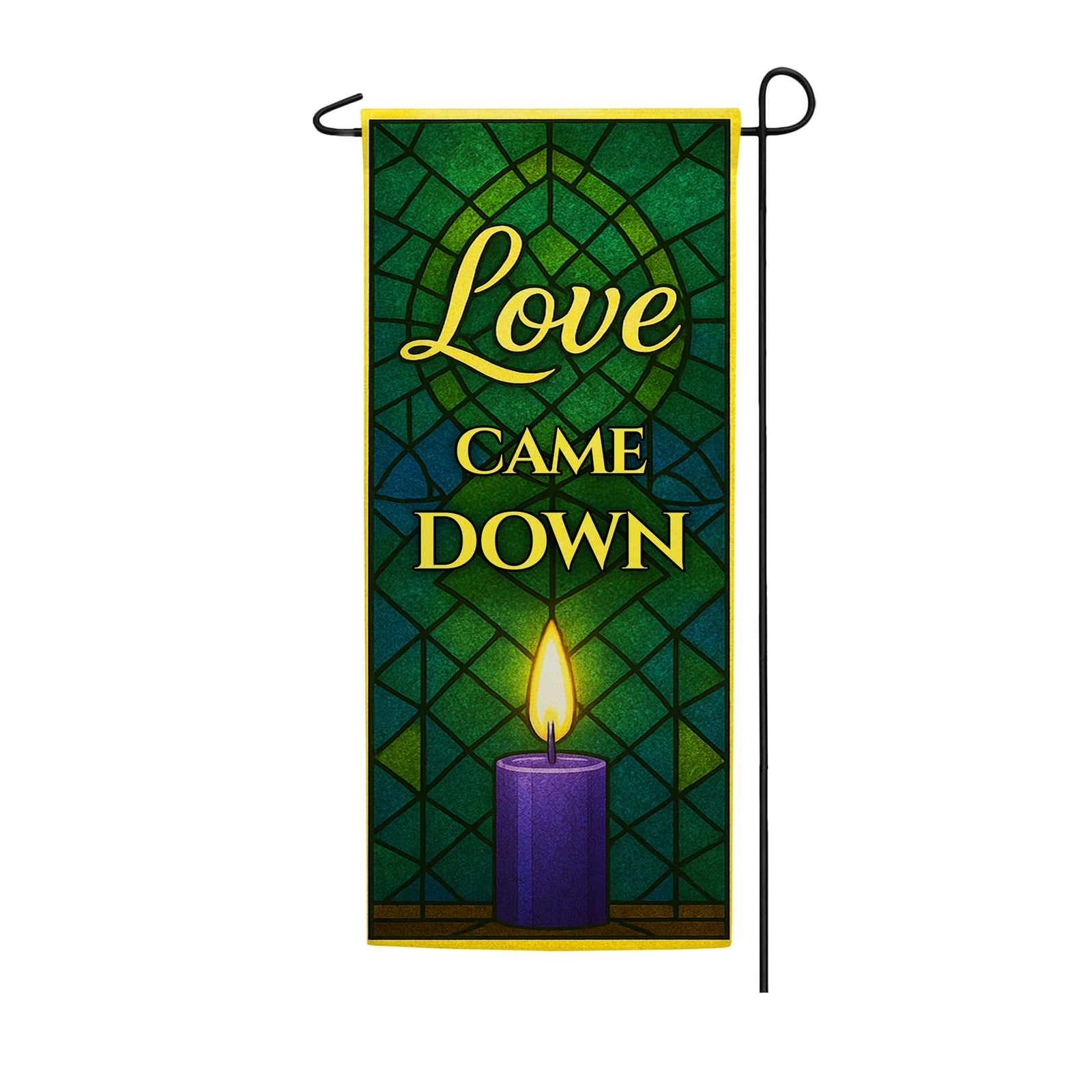Love Came Down Stained Glass Double Sided Garden Banner Flag 12.5 x 28 inch