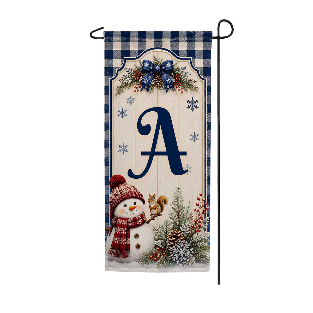 Winter Snowman Monogram Double Sided Banner Garden Flag 12.5" x 28"