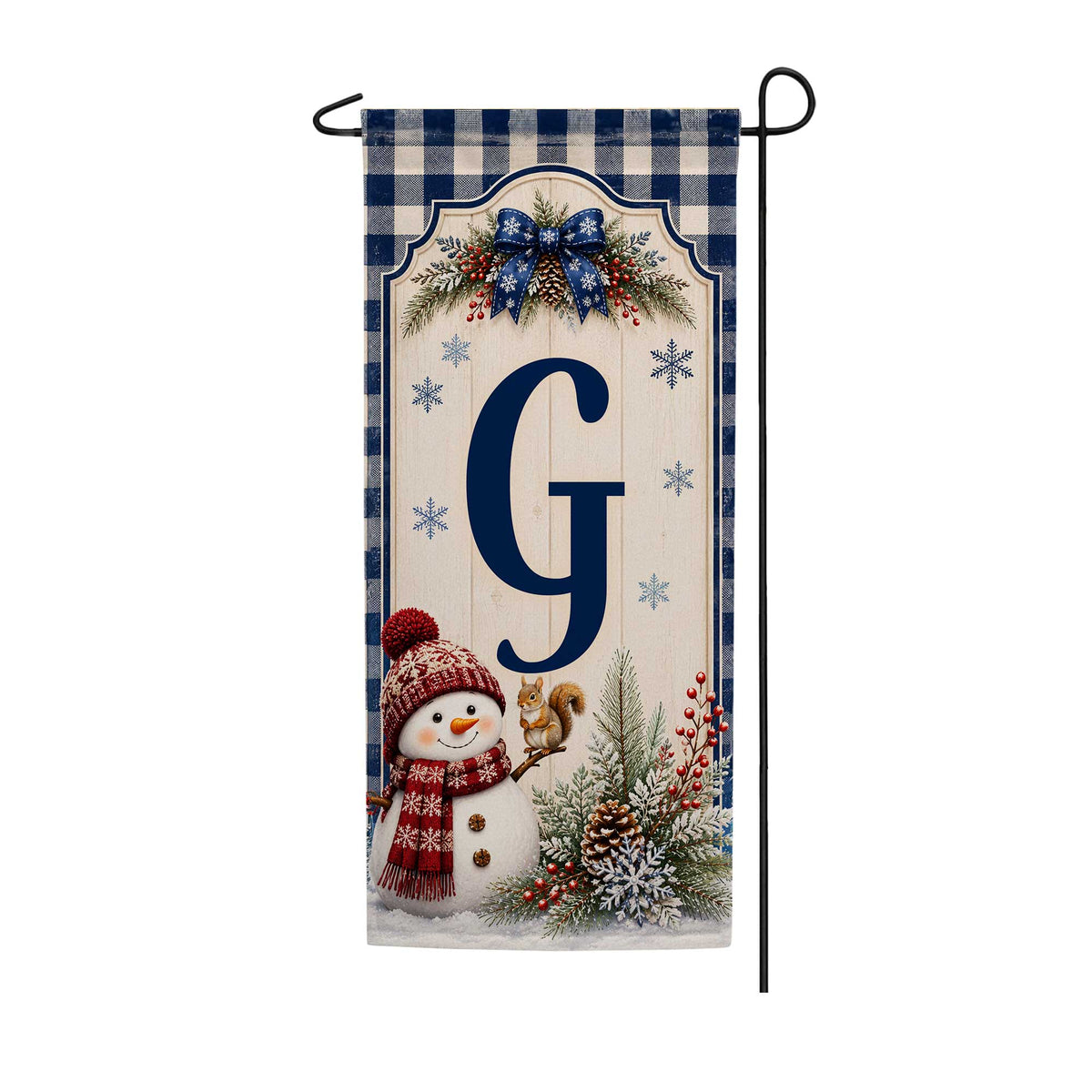 Winter Snowman Monogram Double Sided Banner Garden Flag 12.5" x 28"