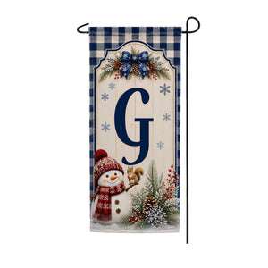 Winter Snowman Monogram Double Sided Banner Garden Flag 12.5" x 28"