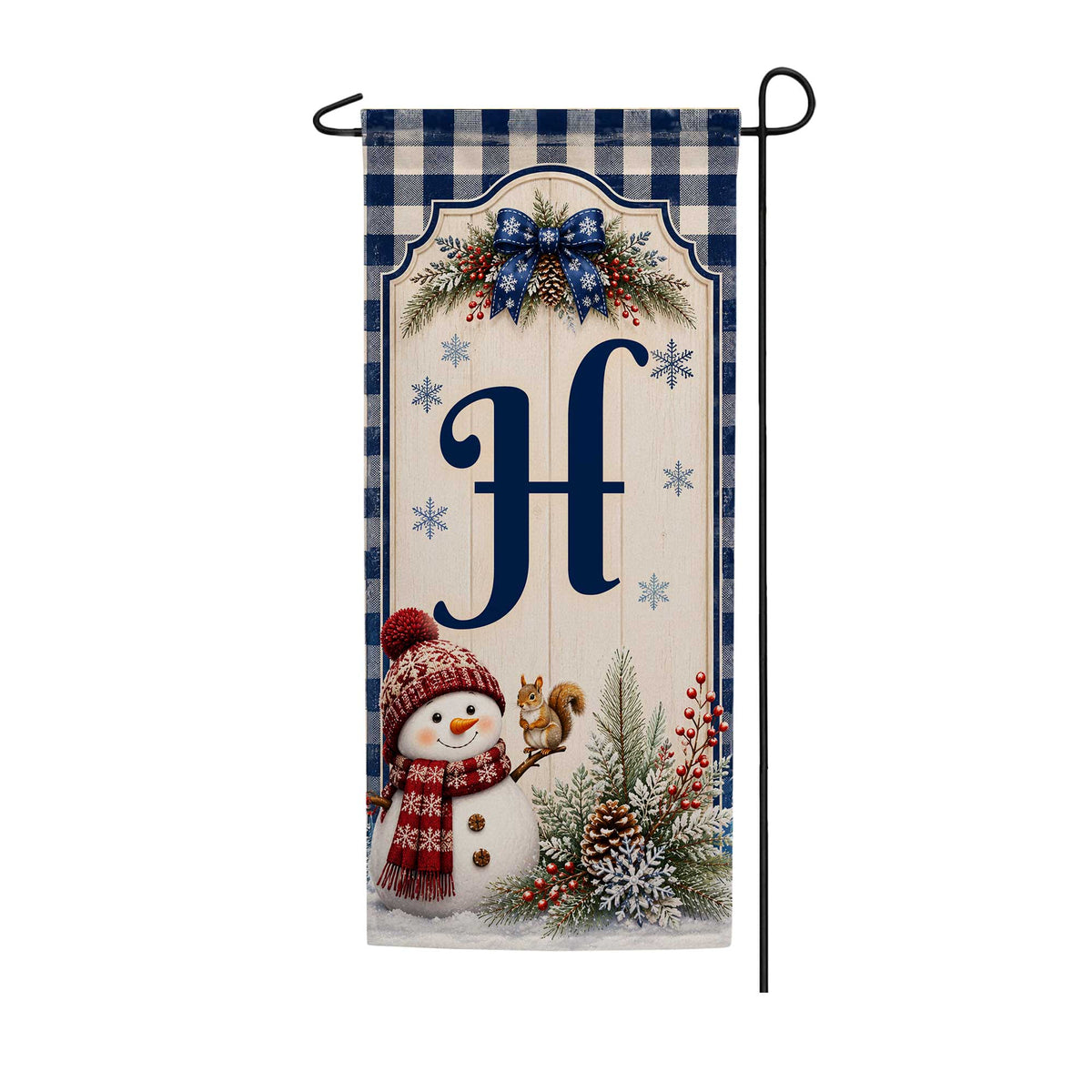 Winter Snowman Monogram Double Sided Banner Garden Flag 12.5" x 28"