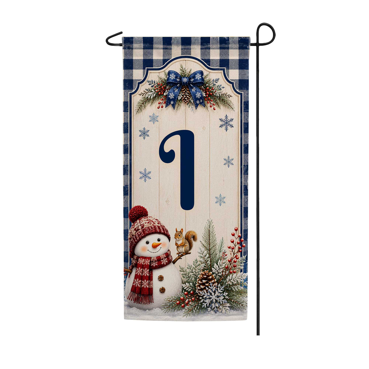 Winter Snowman Monogram Double Sided Banner Garden Flag 12.5" x 28"