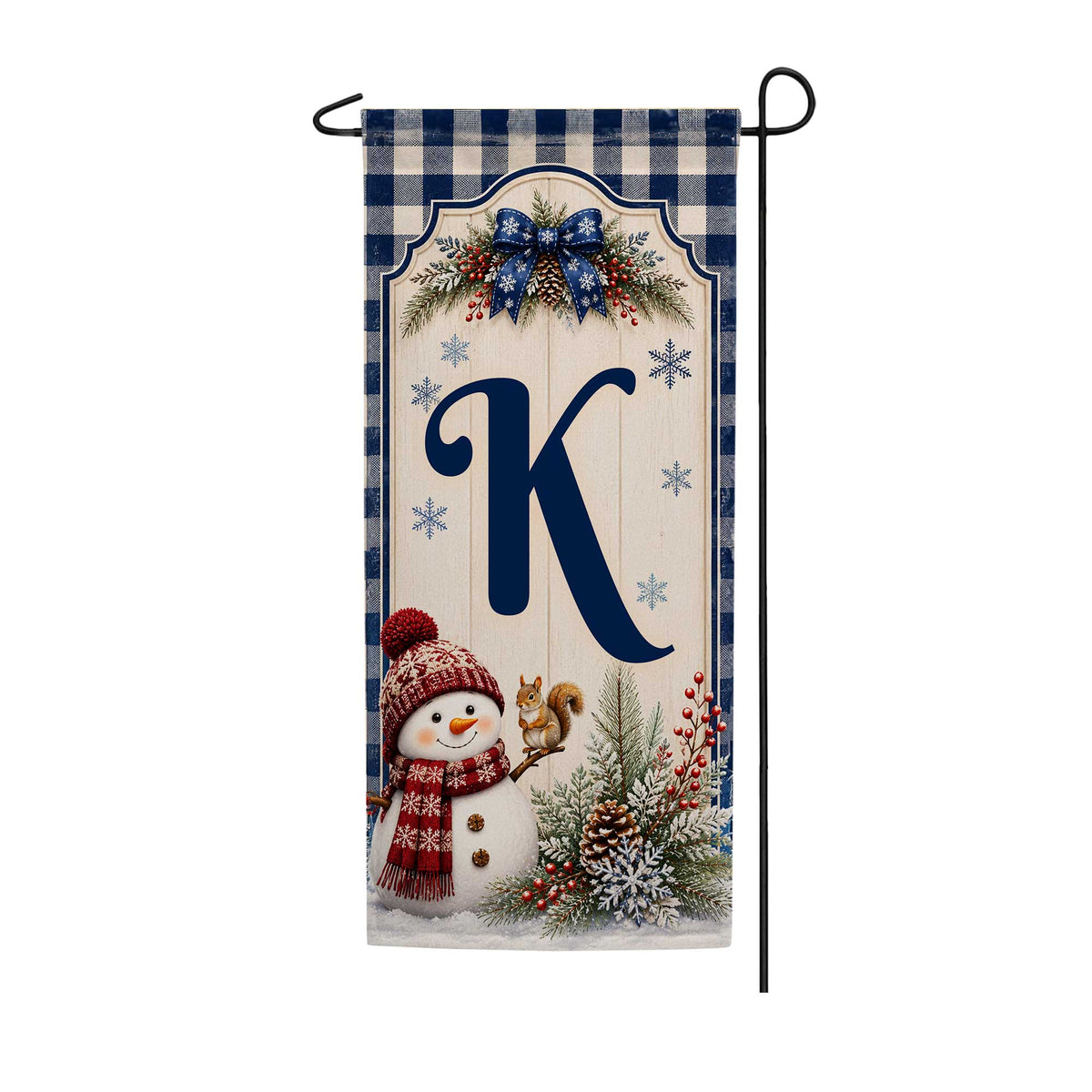 Winter Snowman Monogram Double Sided Banner Garden Flag 12.5" x 28"