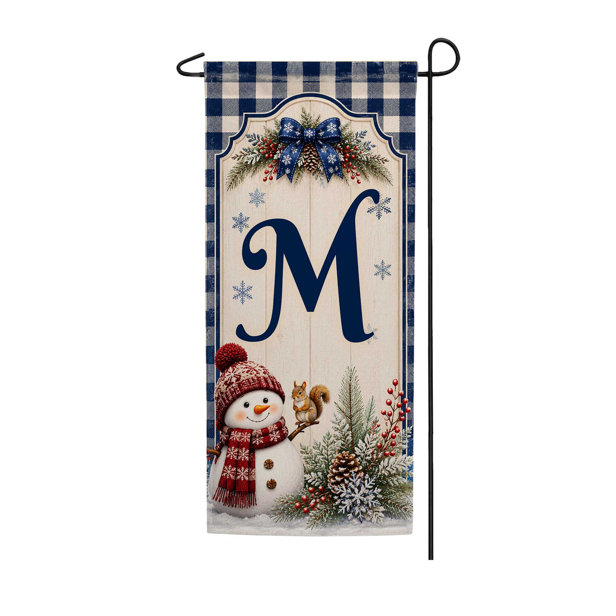 Winter Snowman Monogram Double Sided Banner Garden Flag 12.5" x 28"