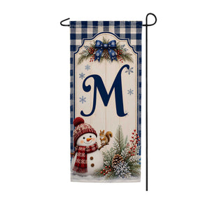 Winter Snowman Monogram Double Sided Banner Garden Flag 12.5" x 28"
