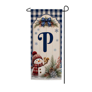 Winter Snowman Monogram Double Sided Banner Garden Flag 12.5" x 28"