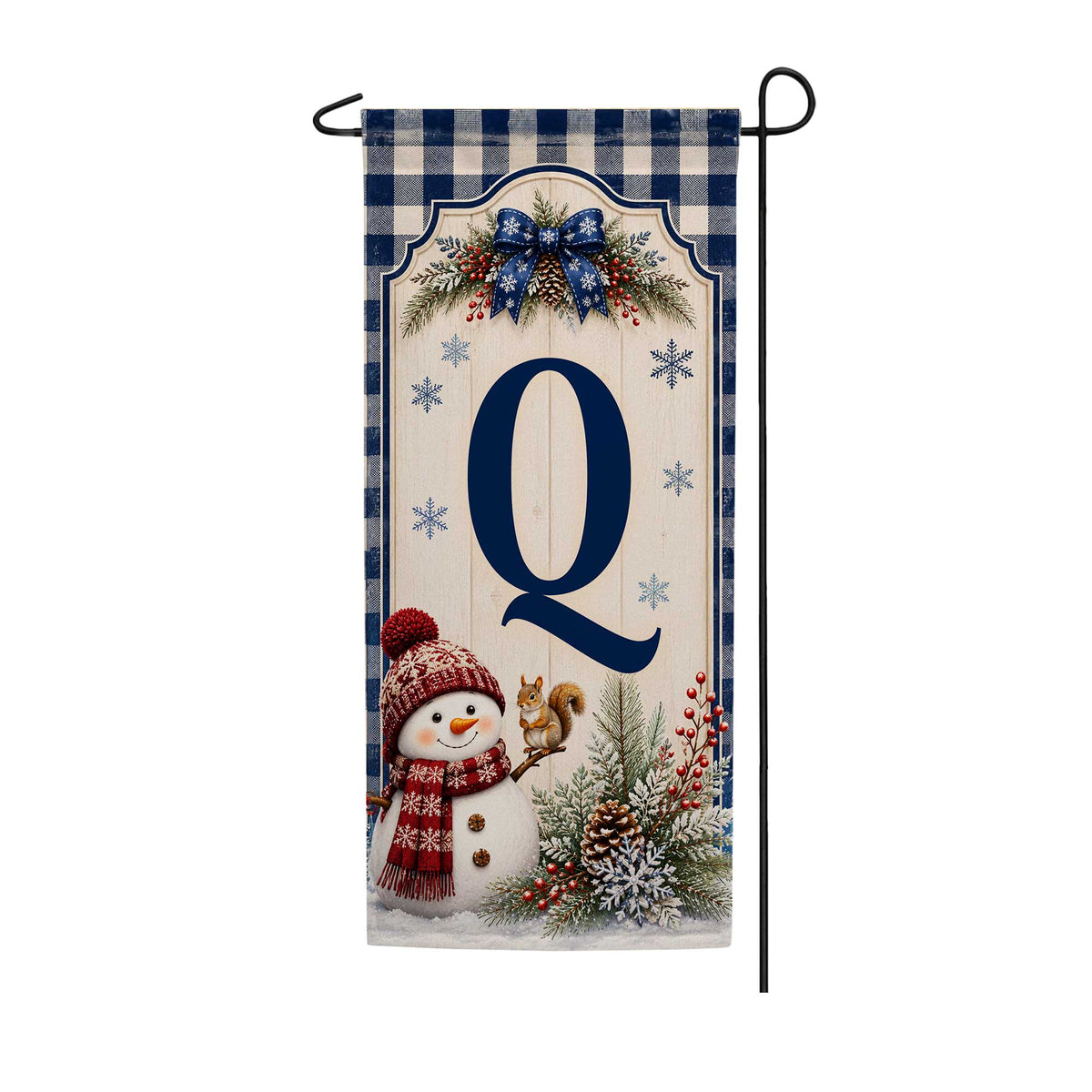 Winter Snowman Monogram Double Sided Banner Garden Flag 12.5" x 28"