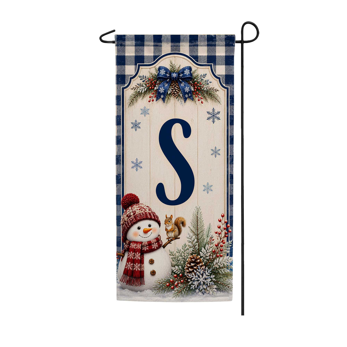 Winter Snowman Monogram Double Sided Banner Garden Flag 12.5" x 28"