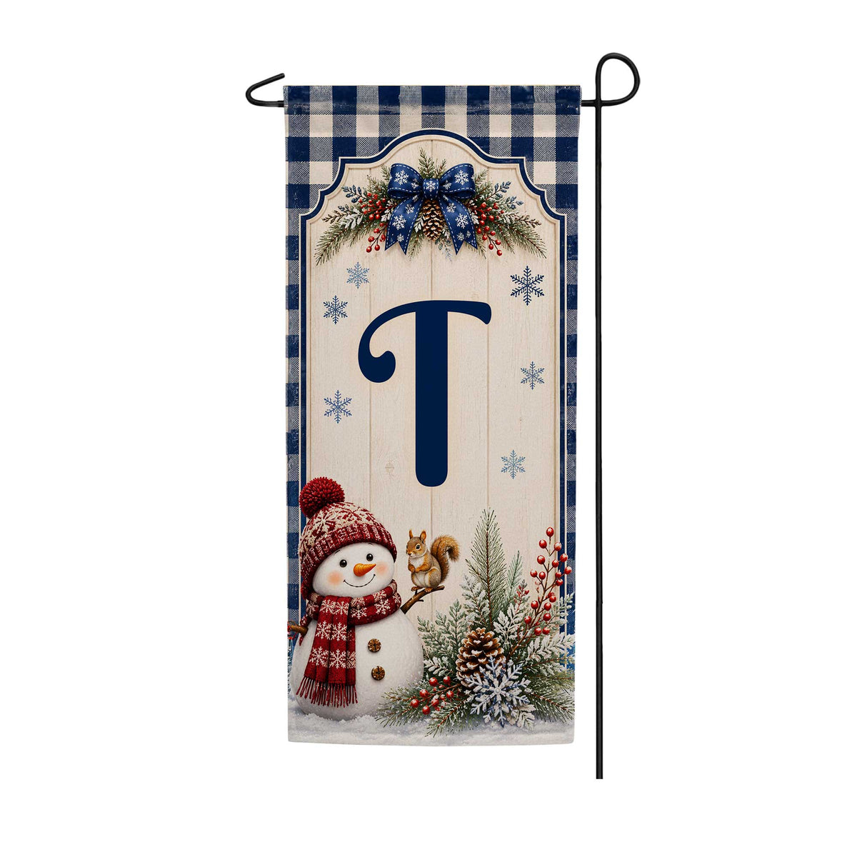 Winter Snowman Monogram Double Sided Banner Garden Flag 12.5" x 28"