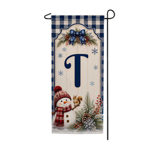 Winter Snowman Monogram Double Sided Banner Garden Flag 12.5" x 28"