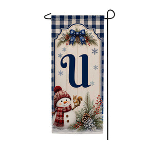 Winter Snowman Monogram Double Sided Banner Garden Flag 12.5" x 28"