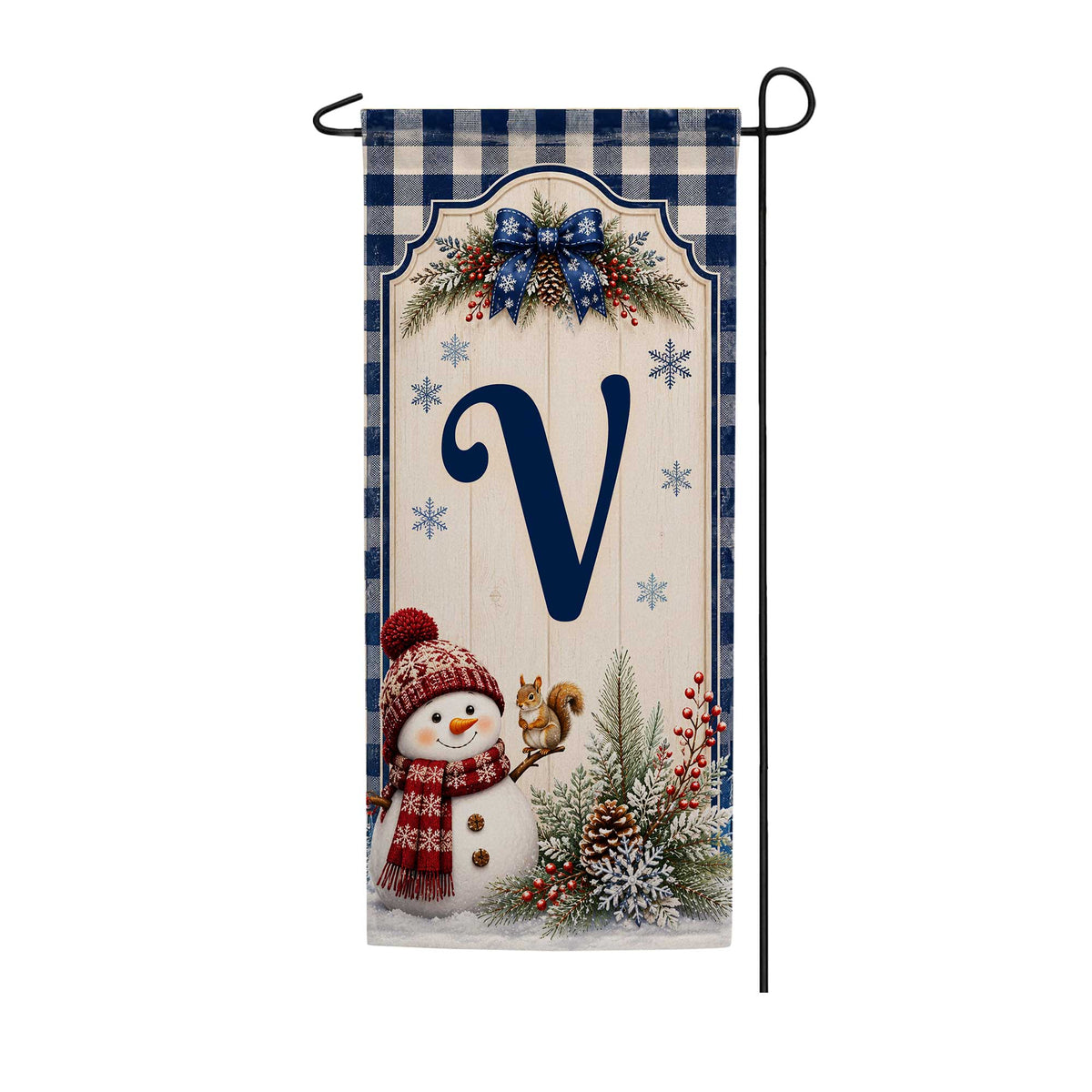 Winter Snowman Monogram Double Sided Banner Garden Flag 12.5" x 28"
