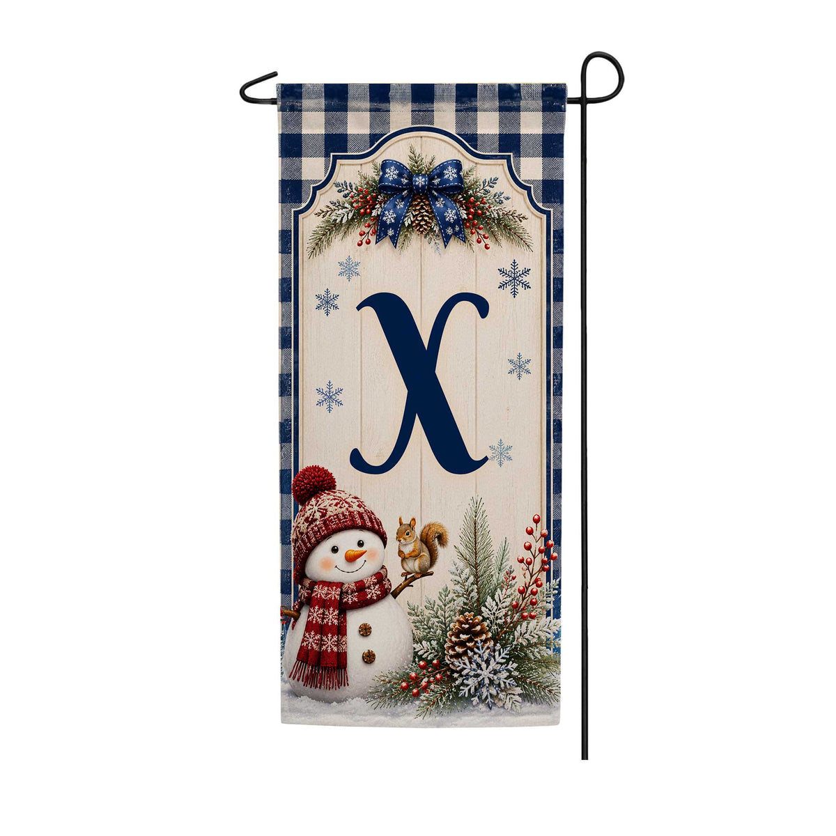 Winter Snowman Monogram Double Sided Banner Garden Flag 12.5" x 28"
