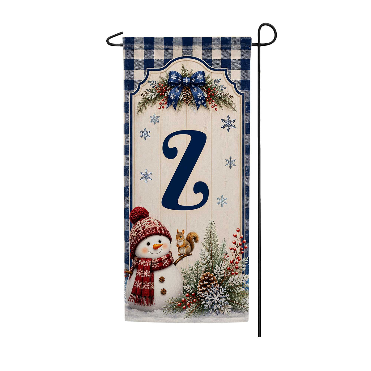 Winter Snowman Monogram Double Sided Banner Garden Flag 12.5" x 28"