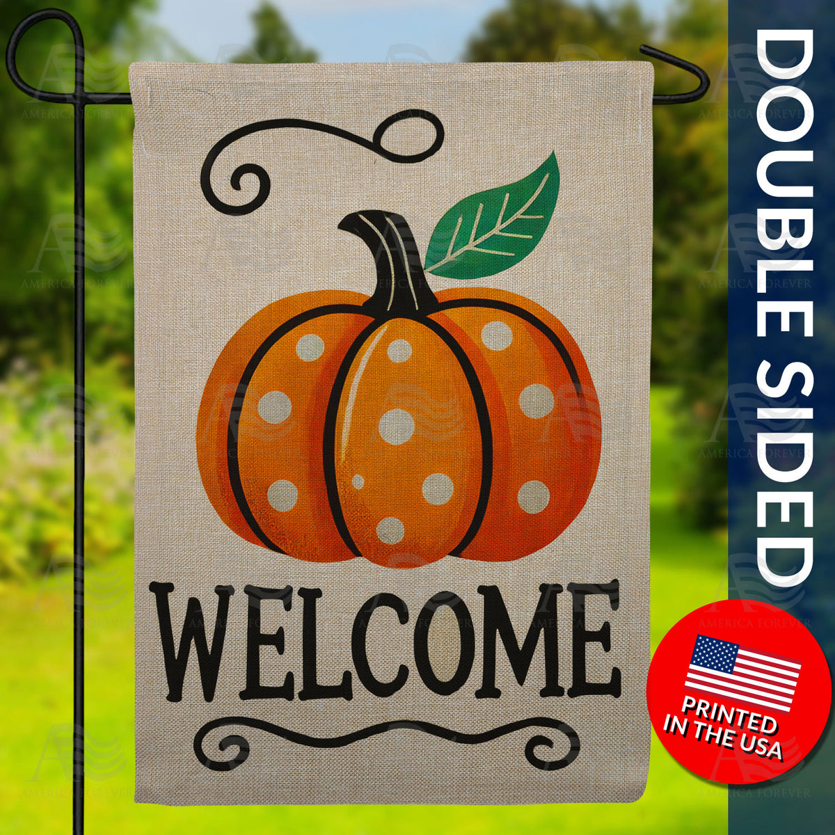 Welcome Pumpkin Double Sided Burlap Garden Flag