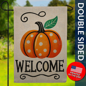 Welcome Pumpkin Double Sided Burlap Garden Flag