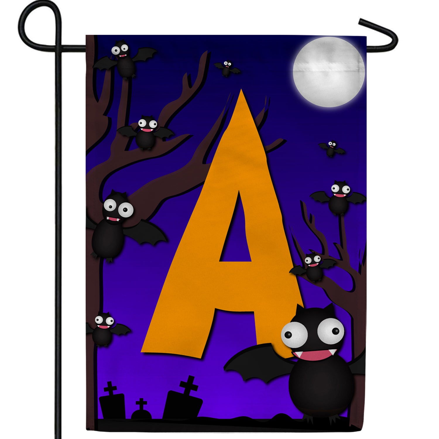 Crazy Bat Party Monogram Double Sided Garden Flag