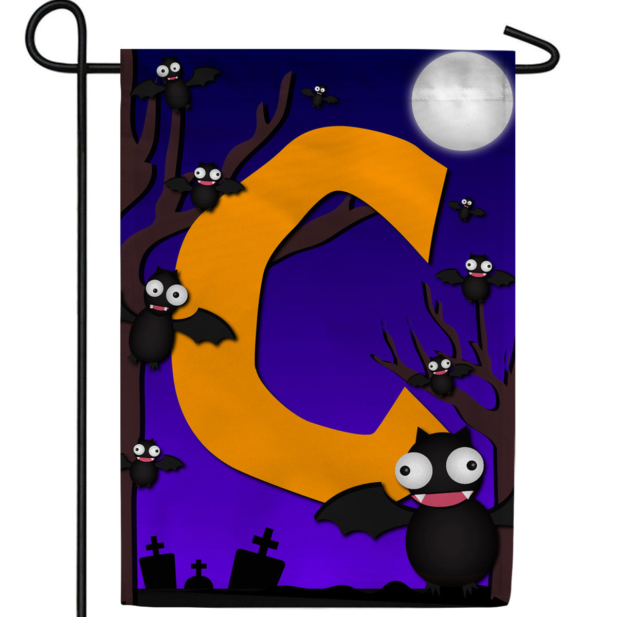 Crazy Bat Party Monogram Double Sided Garden Flag