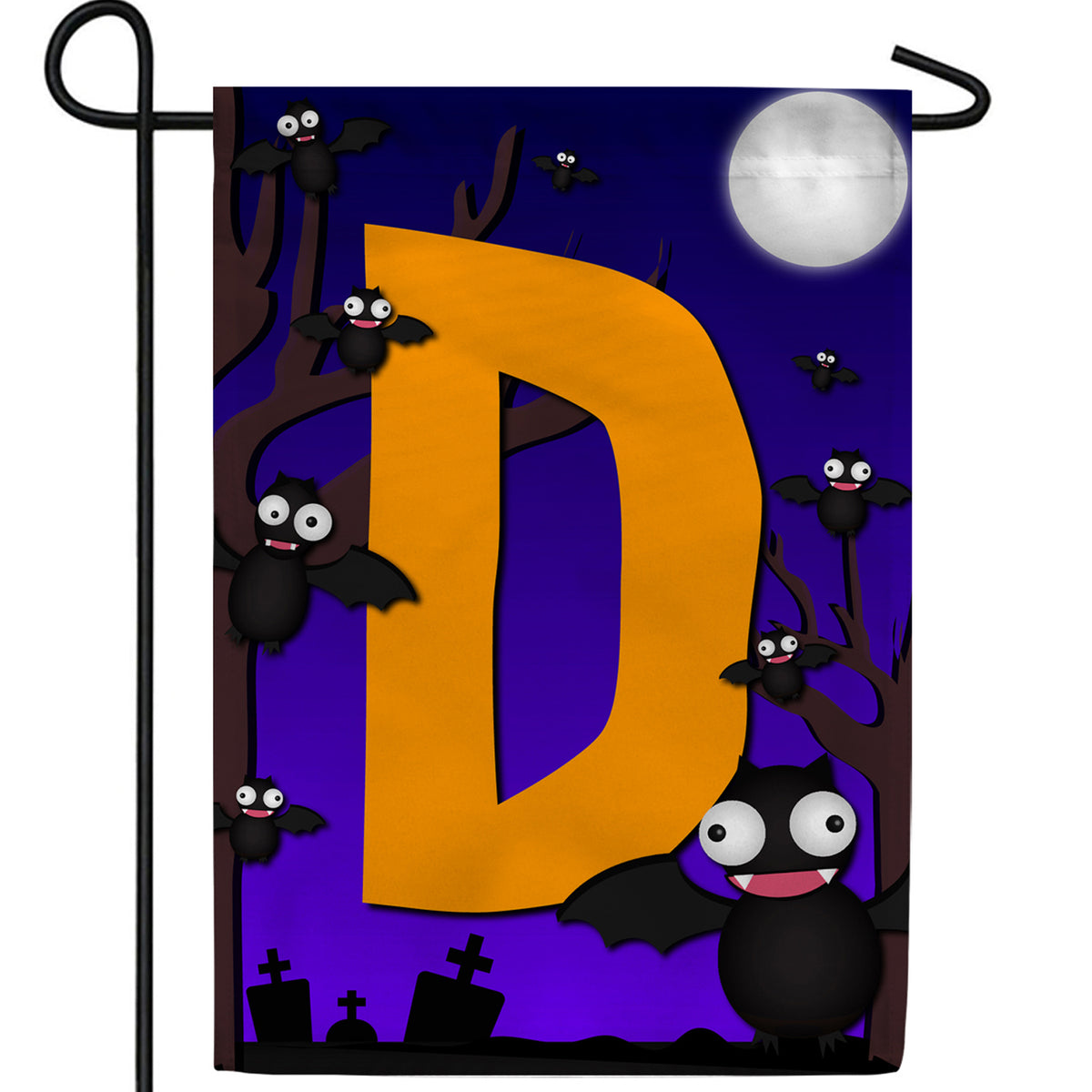 Crazy Bat Party Monogram Double Sided Garden Flag