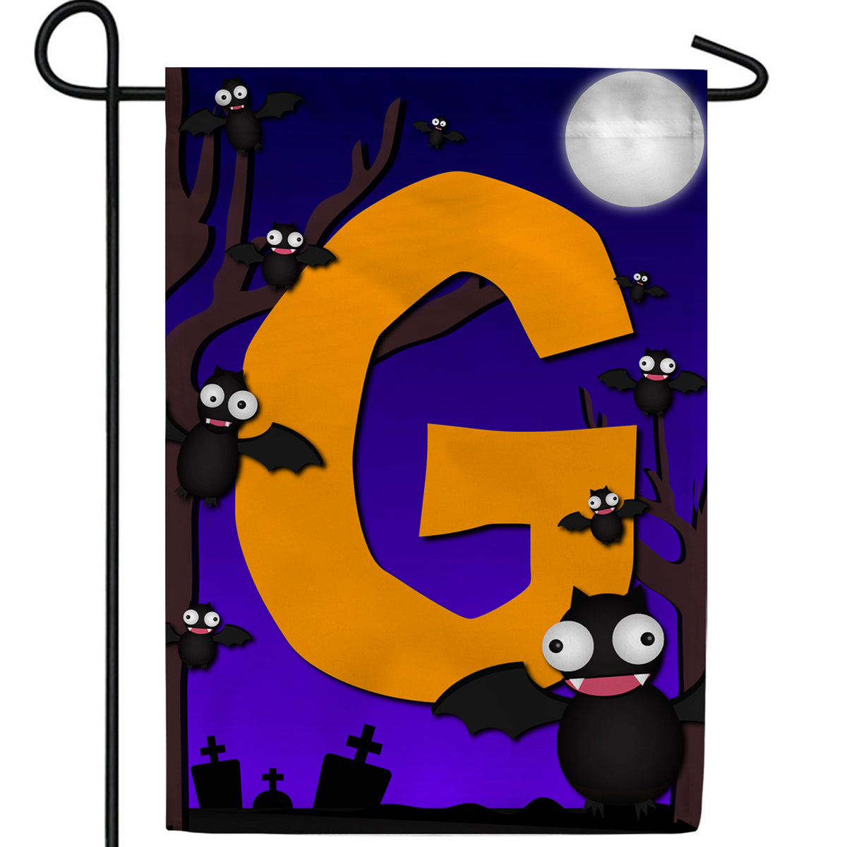 Crazy Bat Party Monogram Double Sided Garden Flag