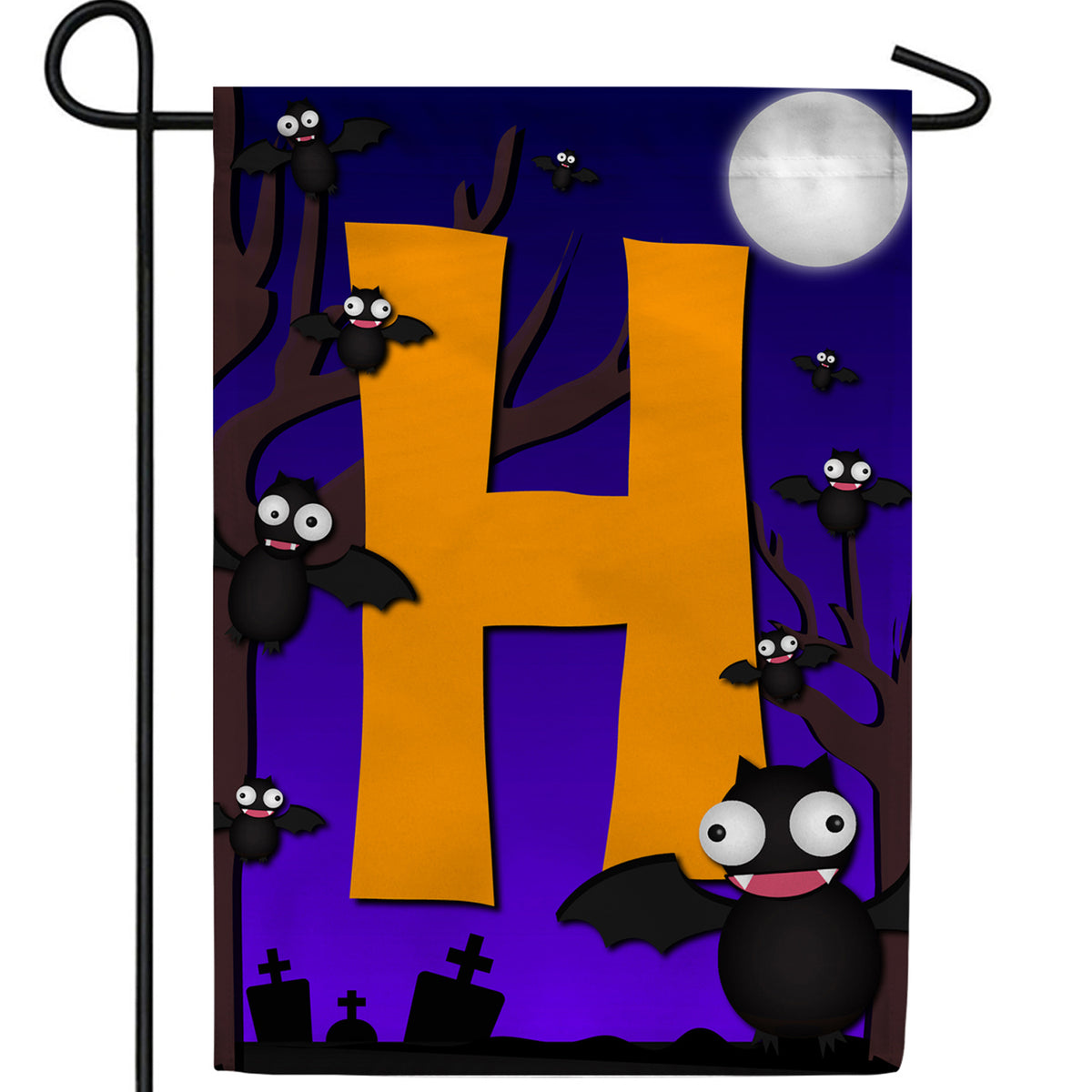 Crazy Bat Party Monogram Double Sided Garden Flag