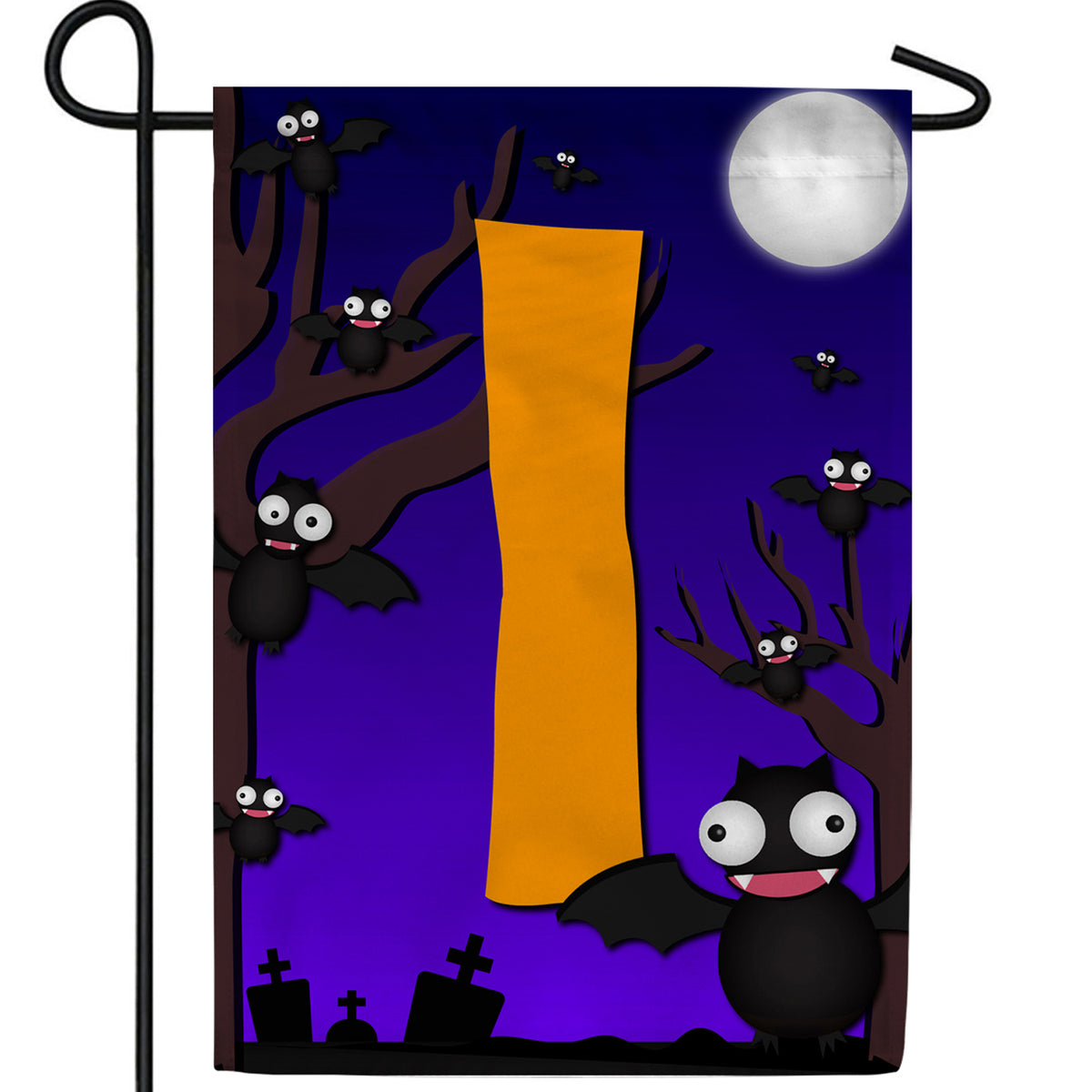 Crazy Bat Party Monogram Double Sided Garden Flag
